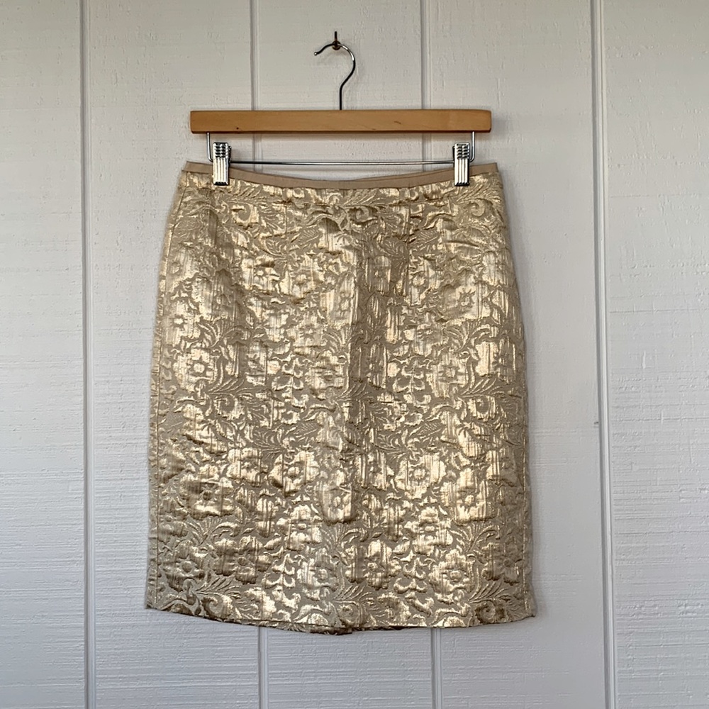 Gold Floral Tapestry Pencil Skirt